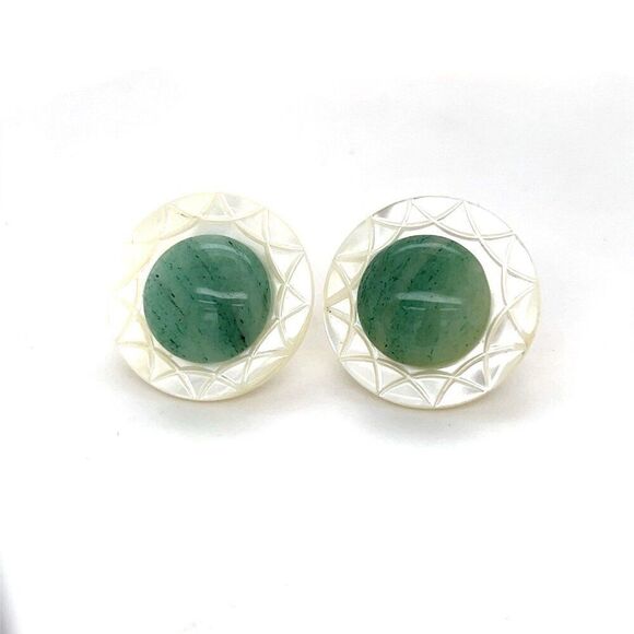 Green & White Stud Earrings - Picture 1 of 5
